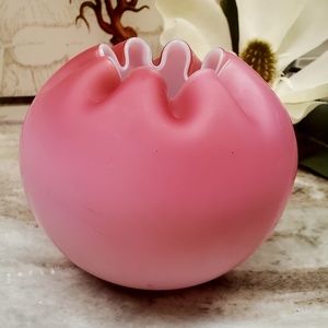 Vintage 1950"s Fenton Rose Milk Handmade Bowl Fenton